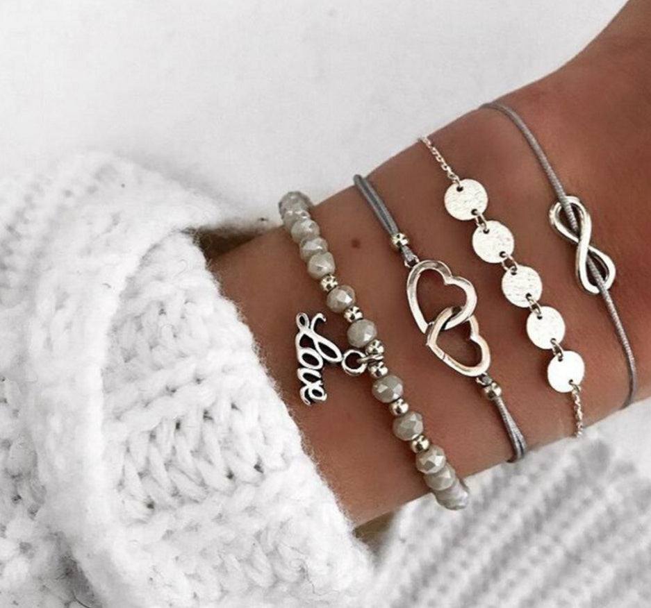 5pcs Heart Infinity Love Jewellery Bracelet Set.