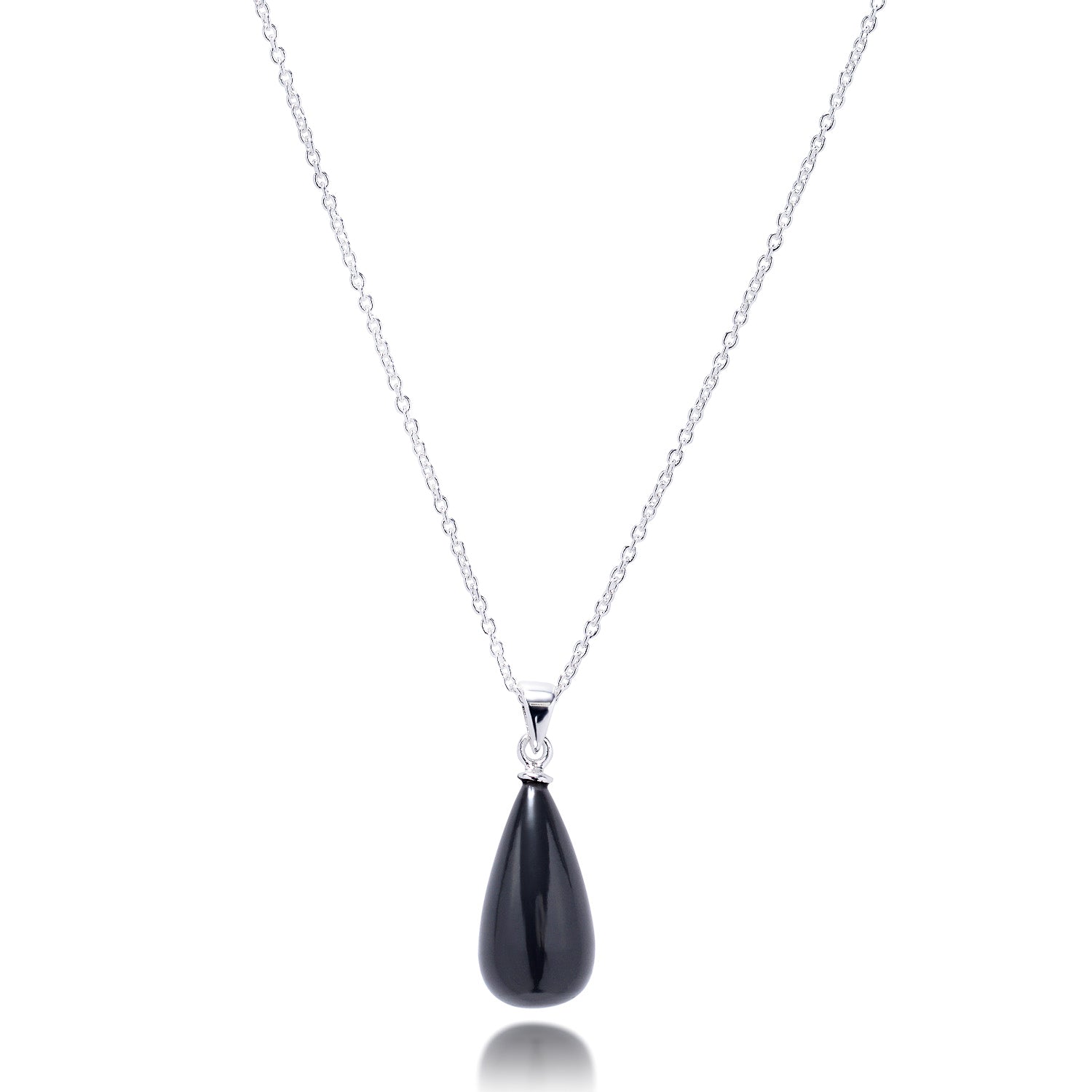 Hera Polished Stone Pendant Necklace Silver Black Onyx Azuni London