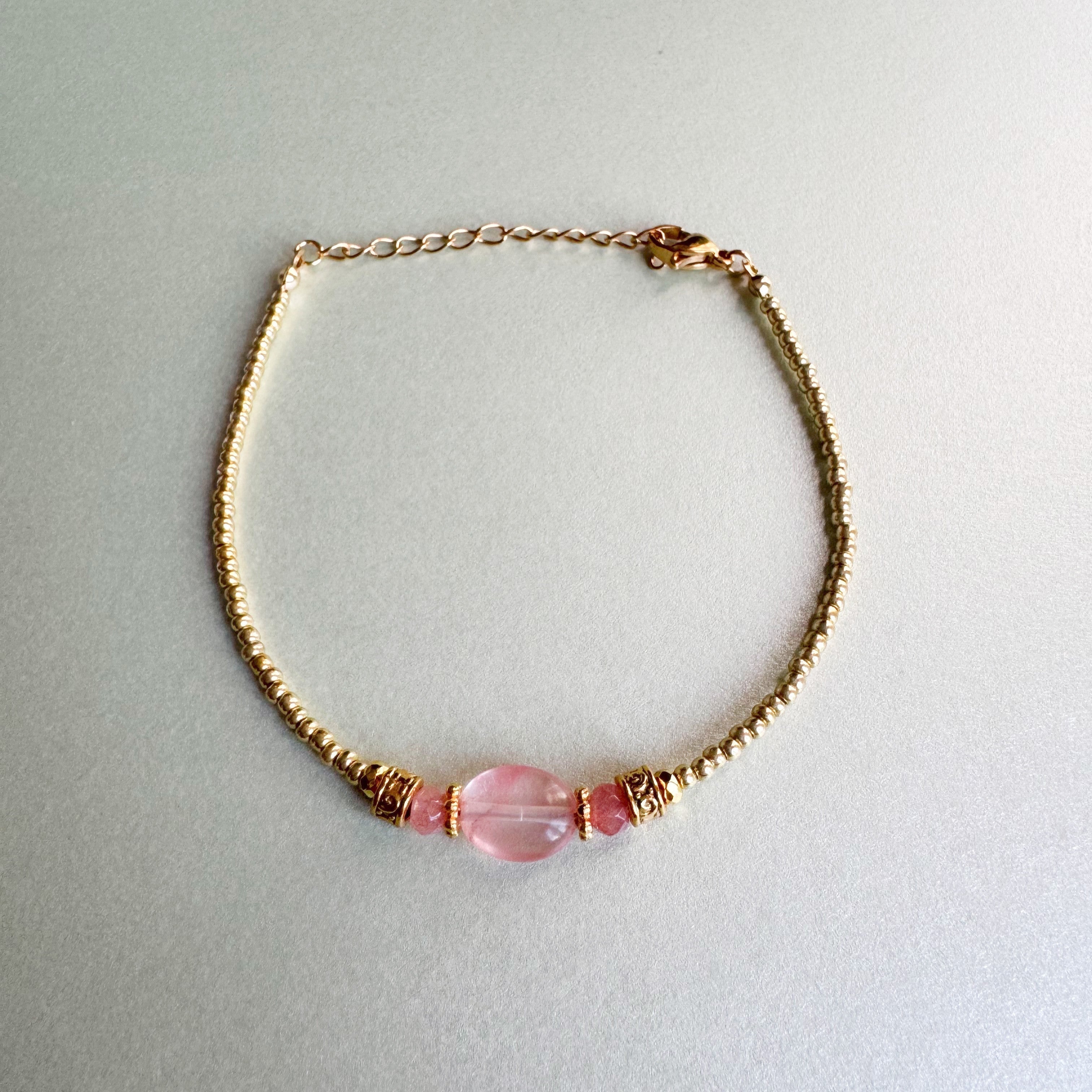 Calmara Gold Beaded Bracelet with Natural Blush Stone LUXE TONES