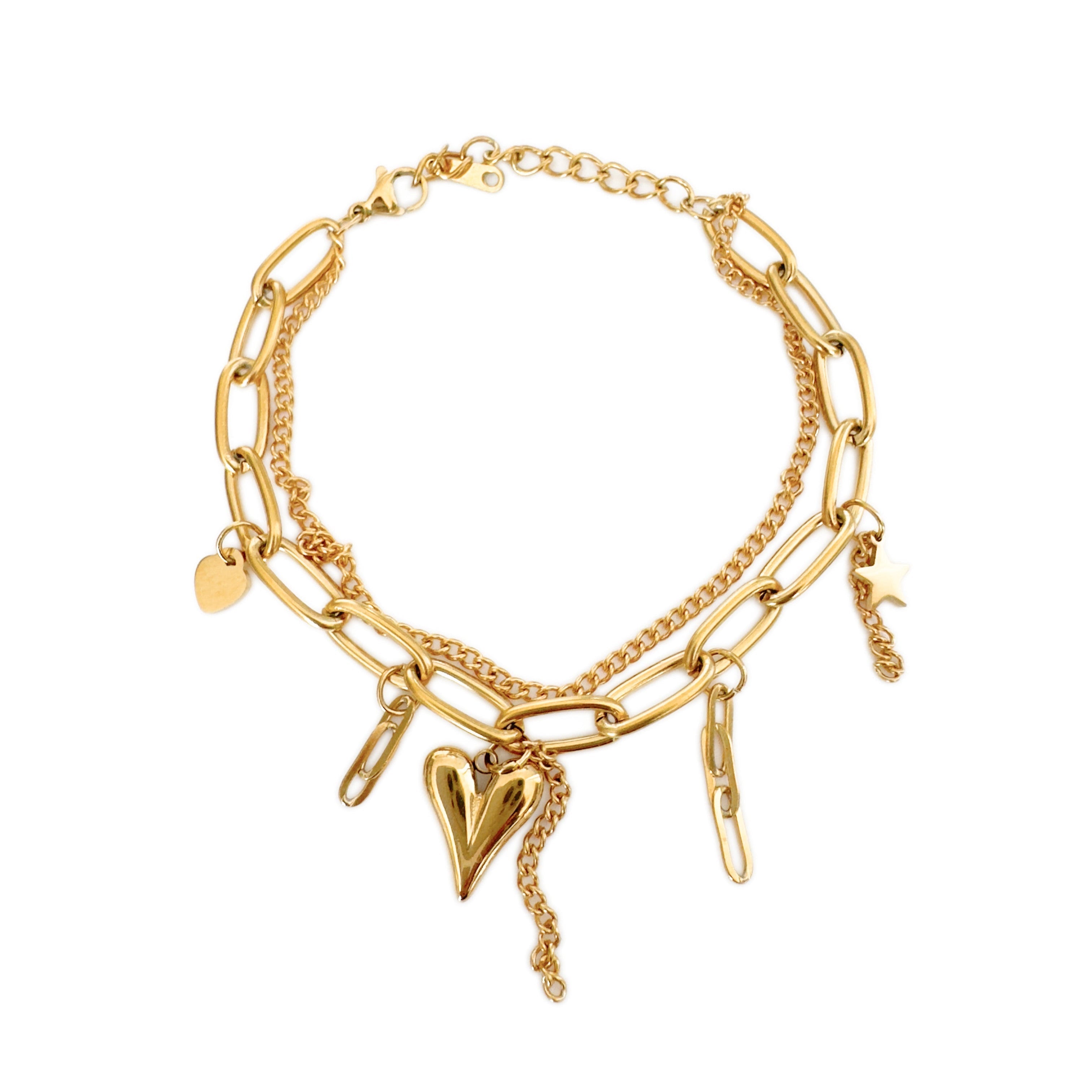 Ginny 18k Gold Plated Heart And Star Charm Bracelet LUXE TONES