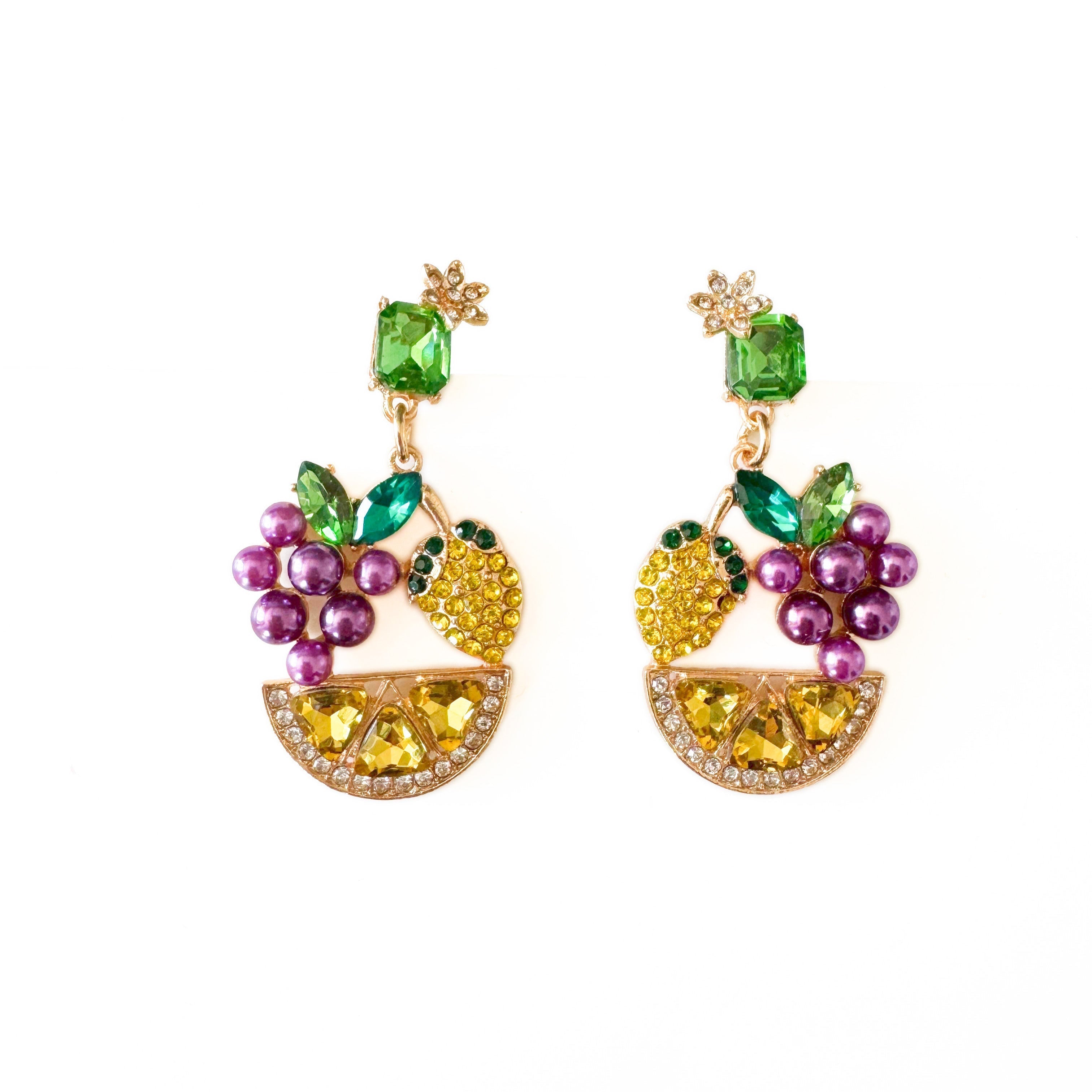 Valee Tropical Fruit Statement Crystal Drop Earrings LUXE TONES