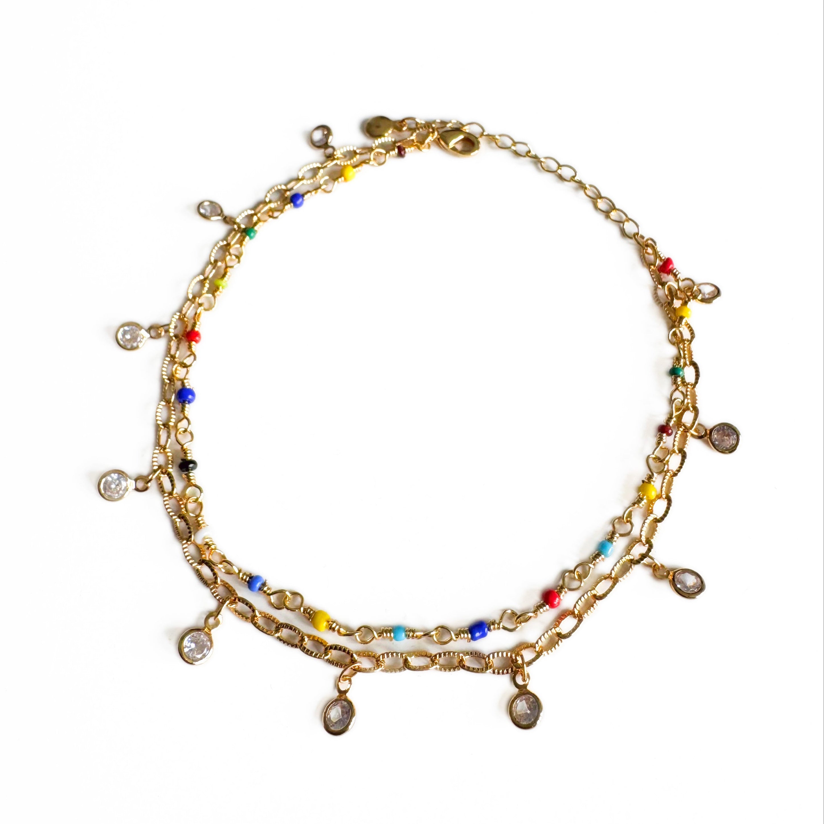 Summer Luxe 18k Gold Plated Double Layer Jewel Anklet LUXE TONES