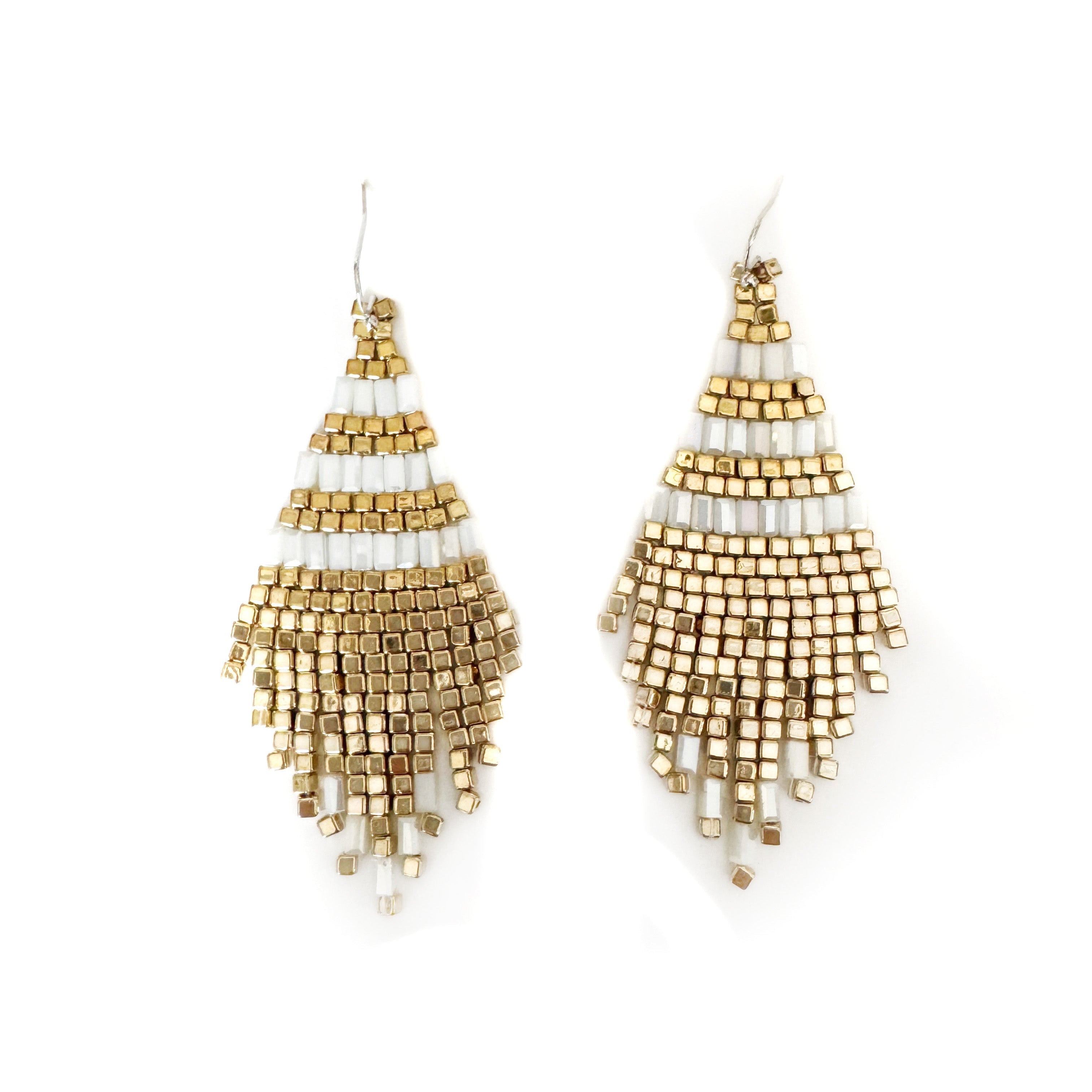 Savannah White and Gold Beaded Statement Earrings LUXE TONES