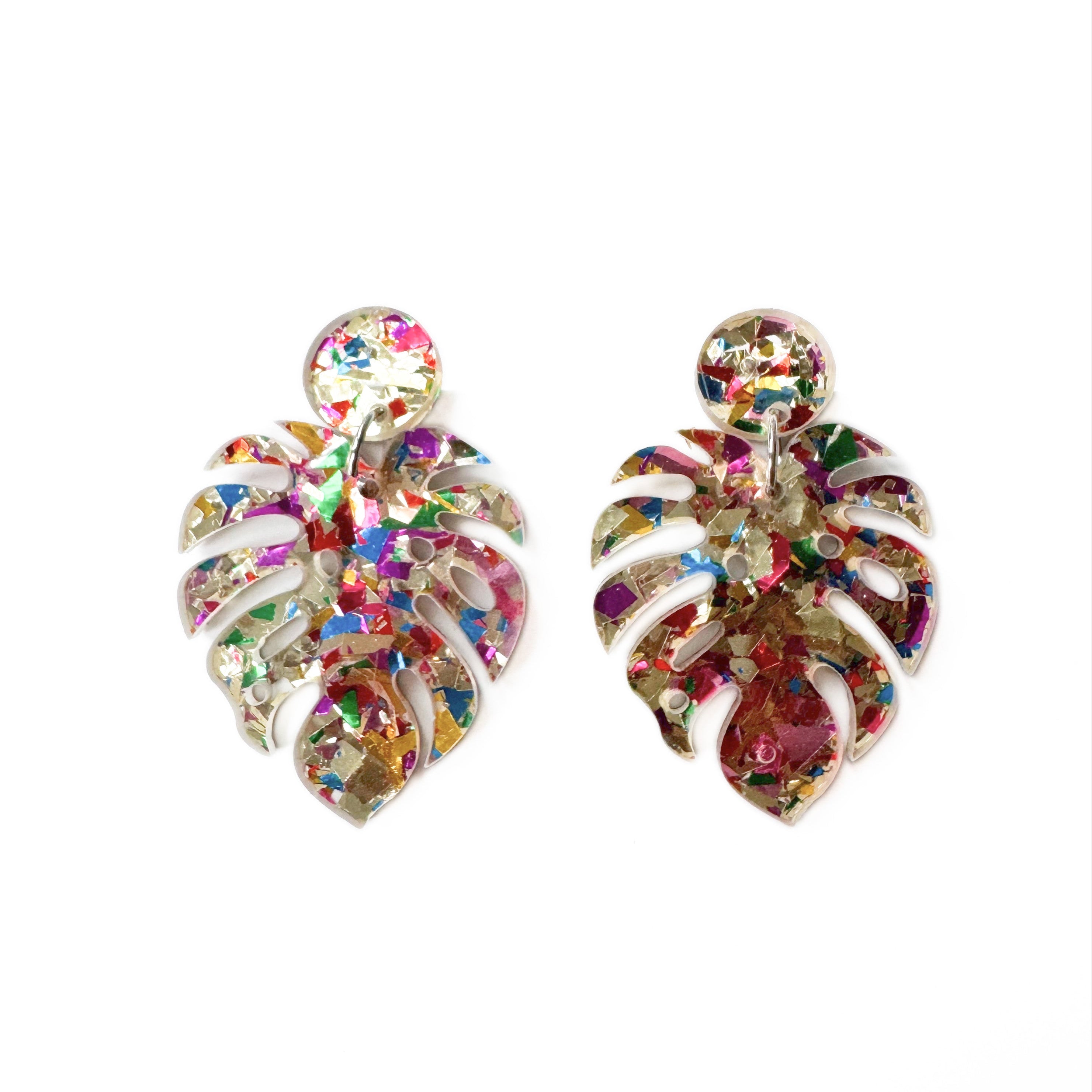 Tropica Monstera Leaf Acrylic Statement Earrings LUXE TONES