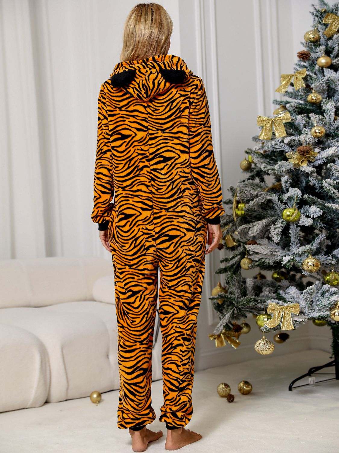 Animal Print Zip Front Lounge Jumpsuit with Pockets - Rosey's Creations