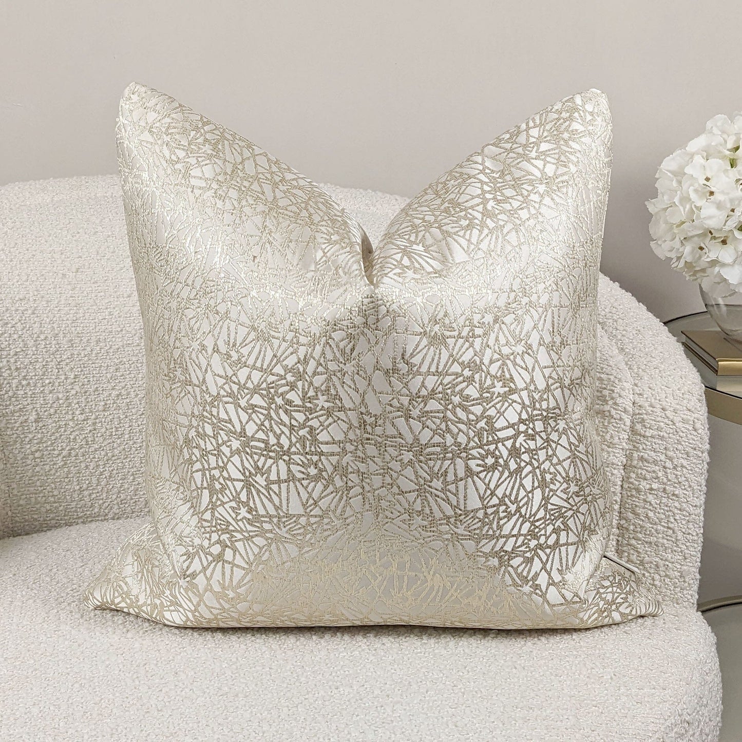 Arya Cream & Gold Geometric Print Cushion - 50x50cm - Rosey's Creations