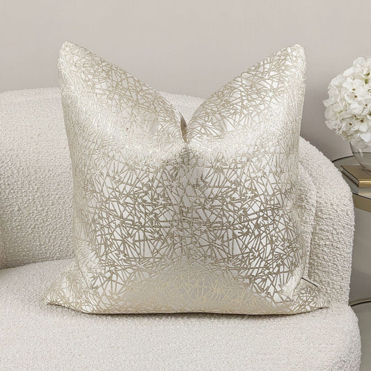Arya Cream & Gold Geometric Print Cushion - 50x50cm - Rosey's Creations
