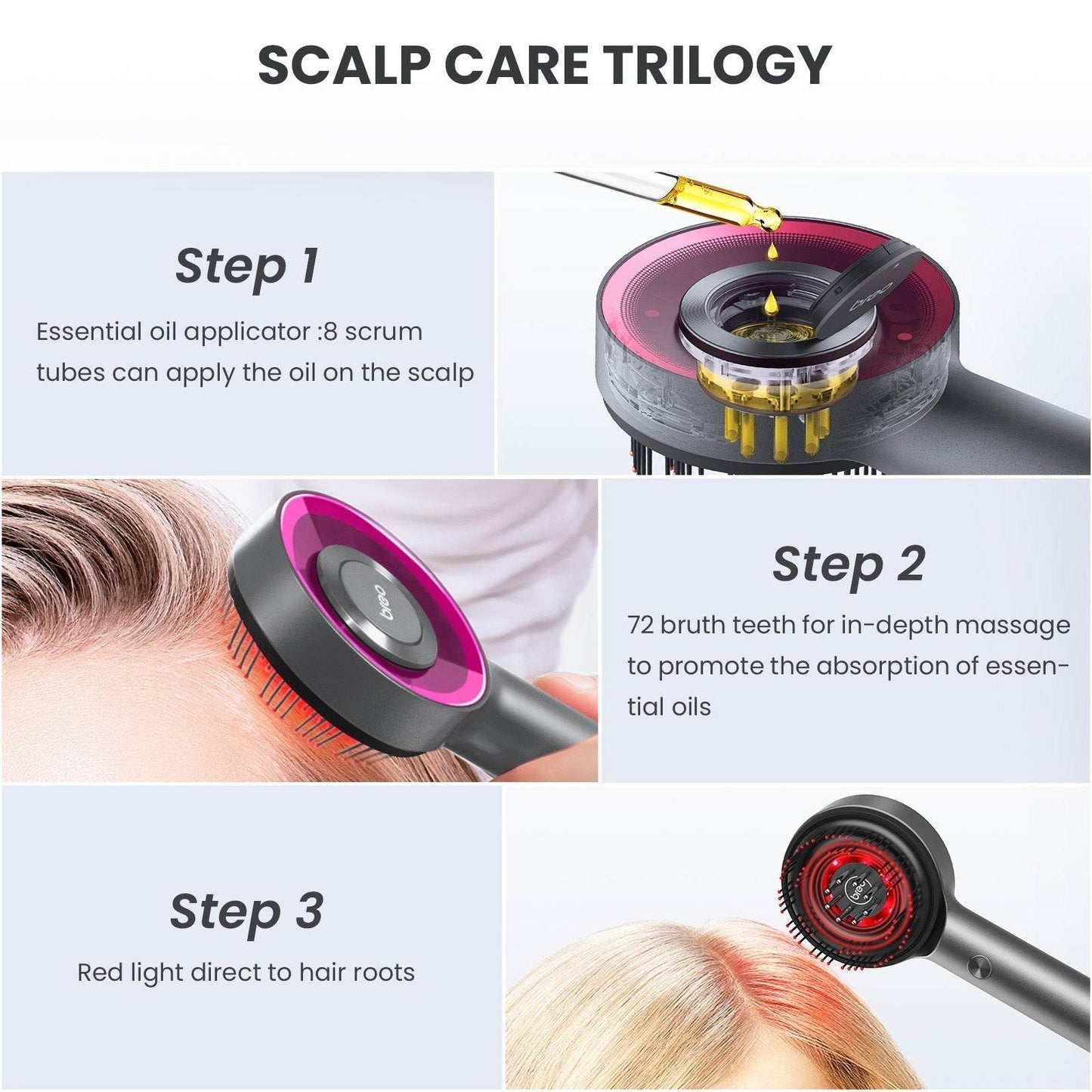 Breo Scalp 3 Electric Scalp Massager Brush with Red Light & Oil Applicator for Scalp Care - Rosey's Creations