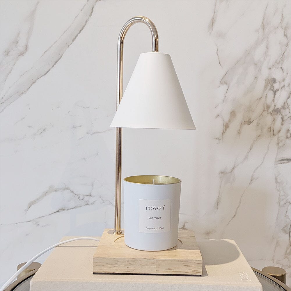 Cali White & Gold Candle Warmer on Wooden Base.