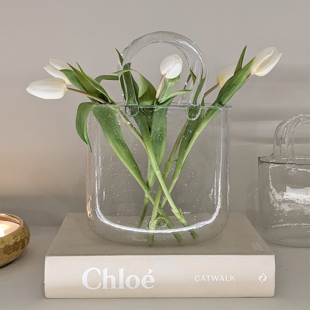 Carina Bubbled Glass Decorative Handbag Vase.