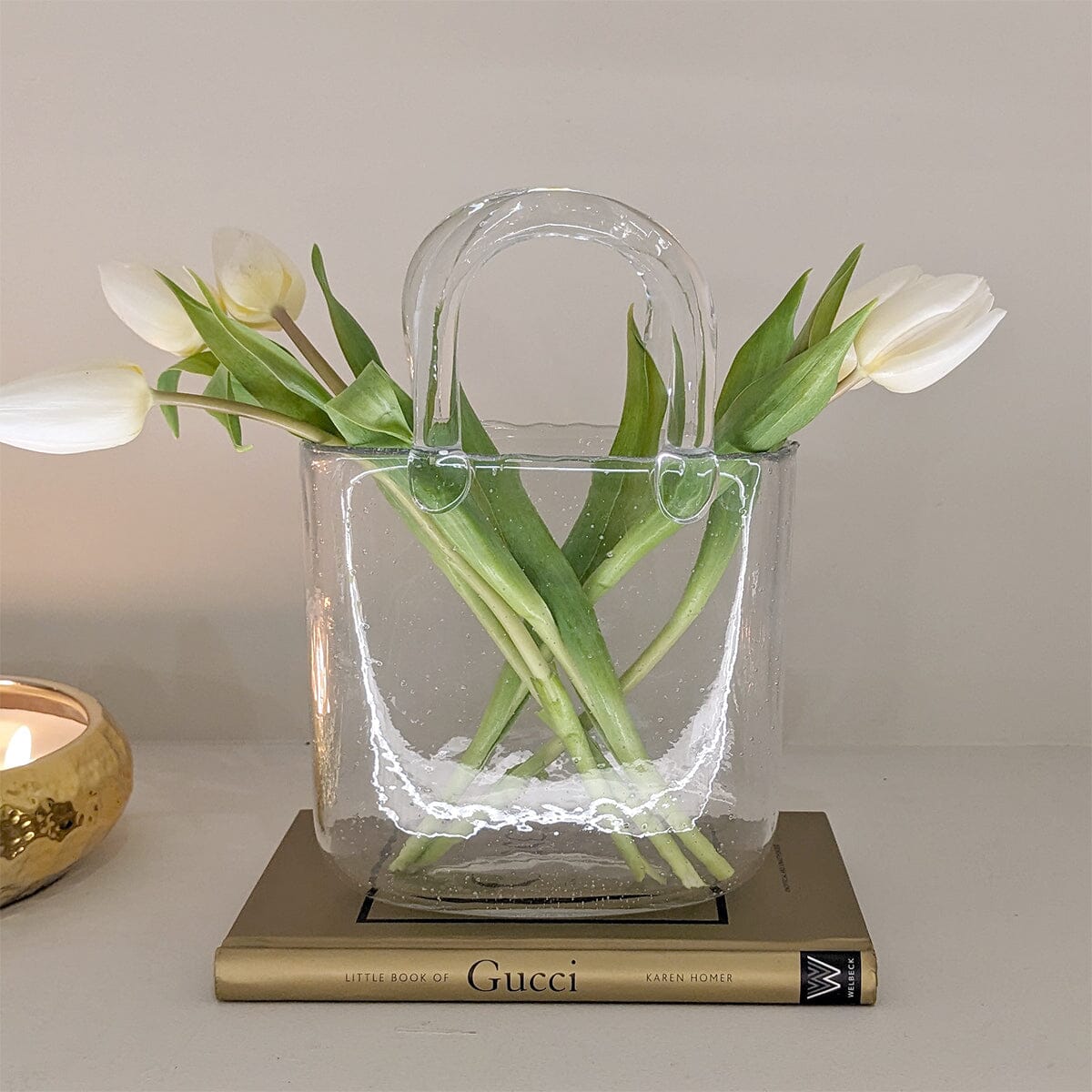Carina Petite Bubbled Glass Decorative Handbag Vase.