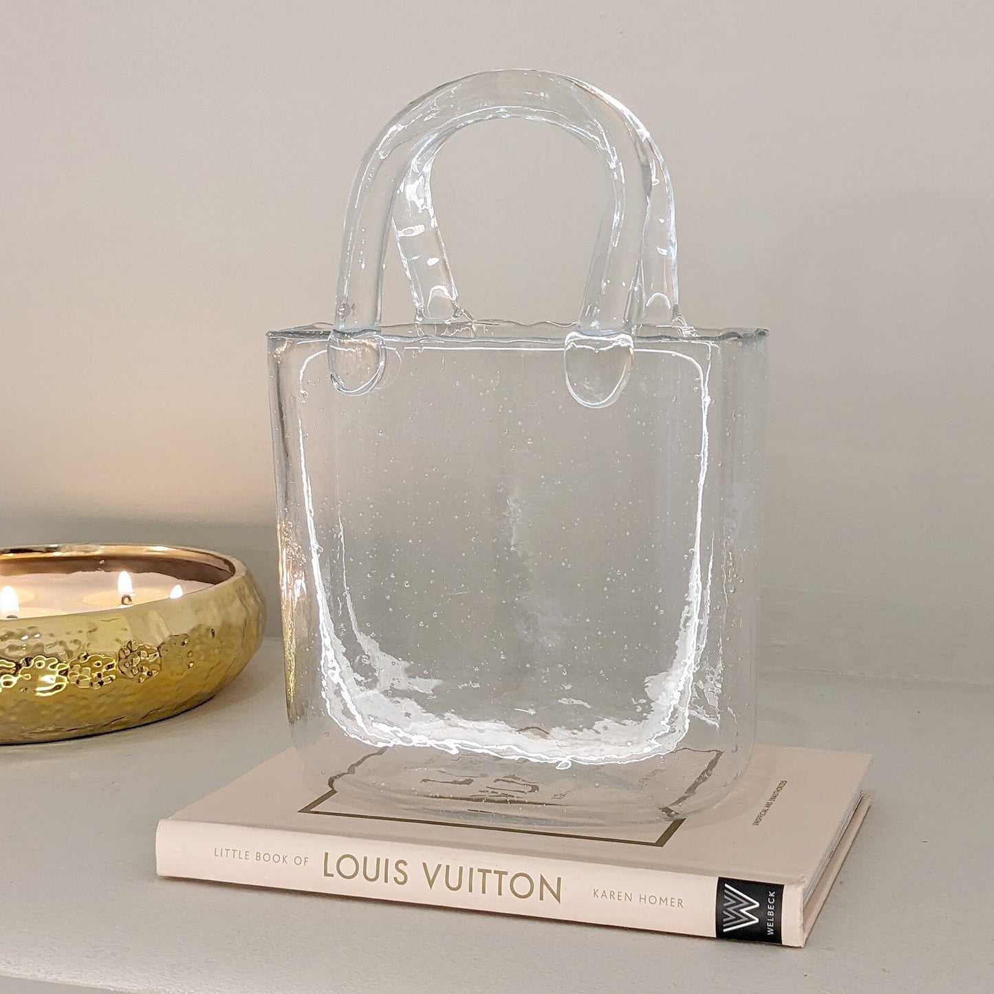Carina Petite Bubbled Glass Decorative Handbag Vase.