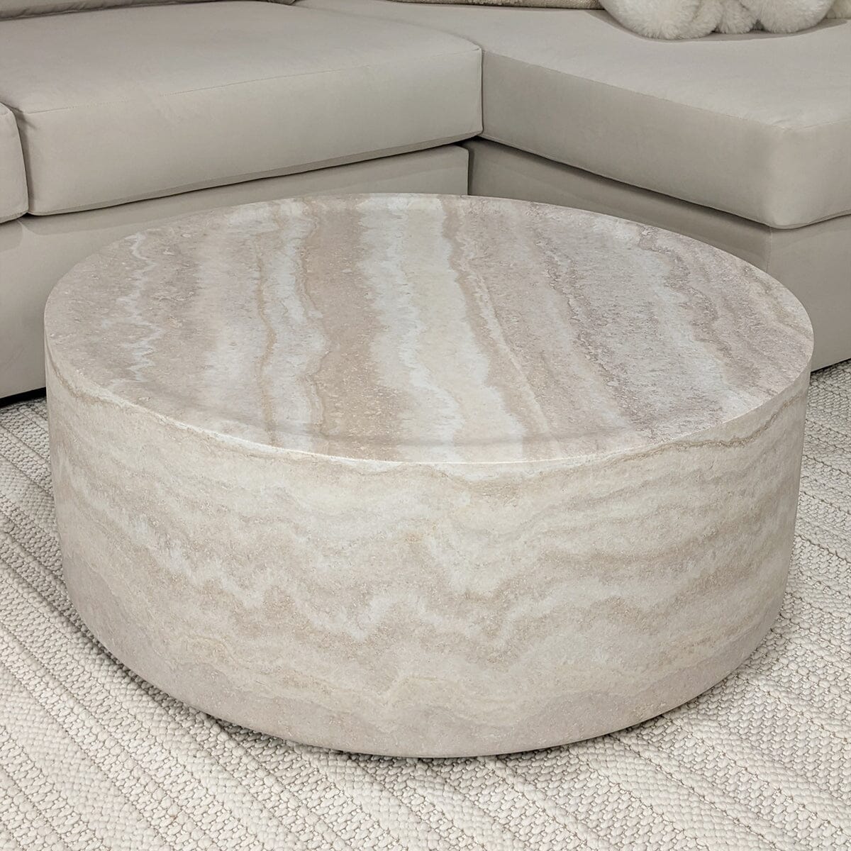 Celeste Round Neutral Marble Effect Coffee Table.