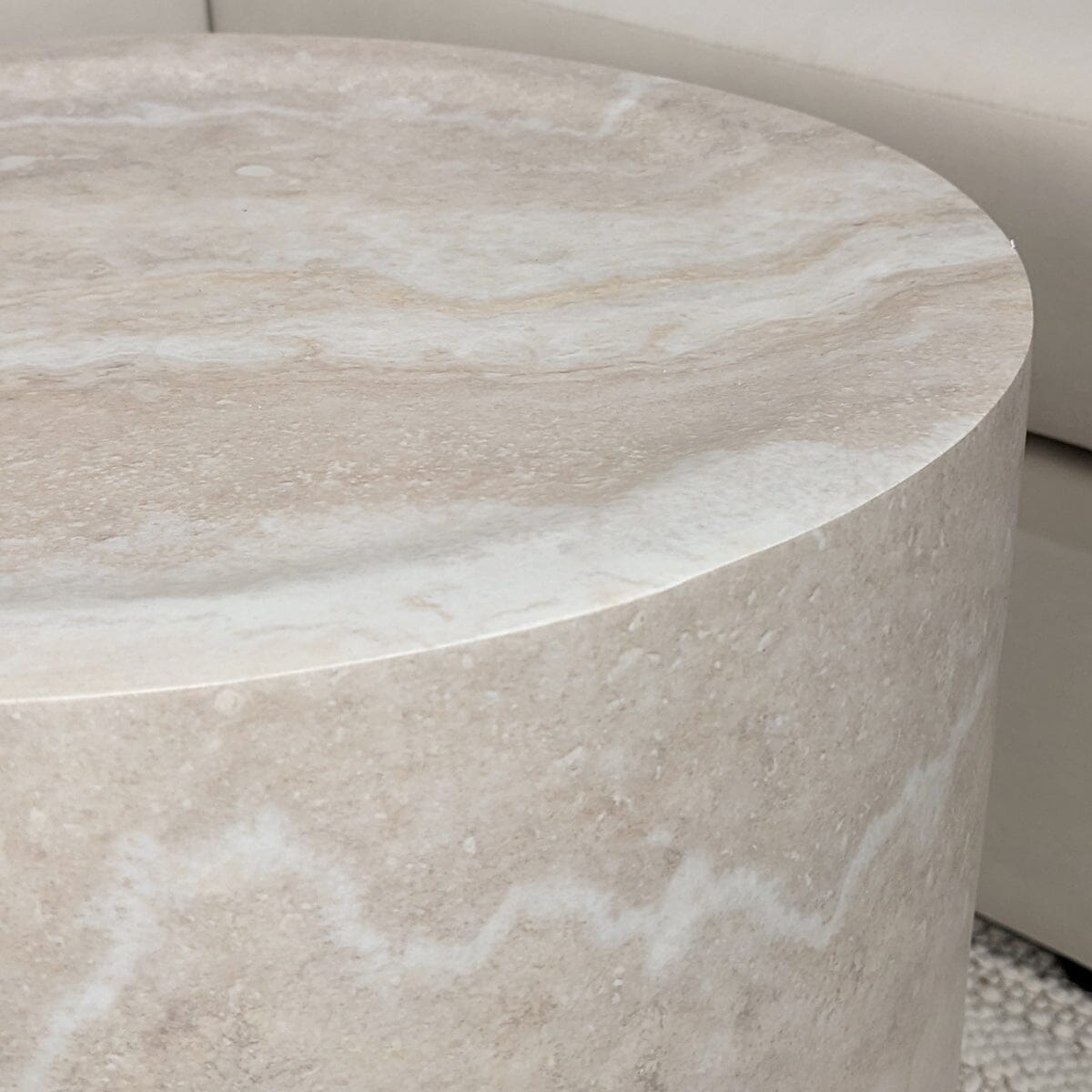 Celeste Round Neutral Marble Effect Side Table.
