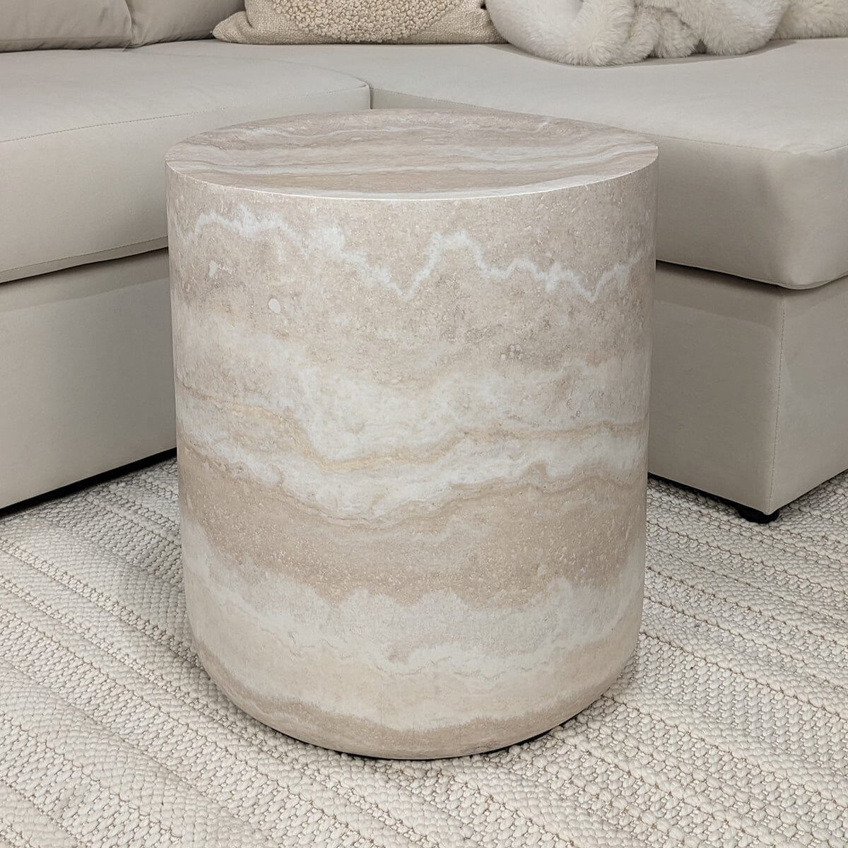 Celeste Round Neutral Marble Effect Side Table.