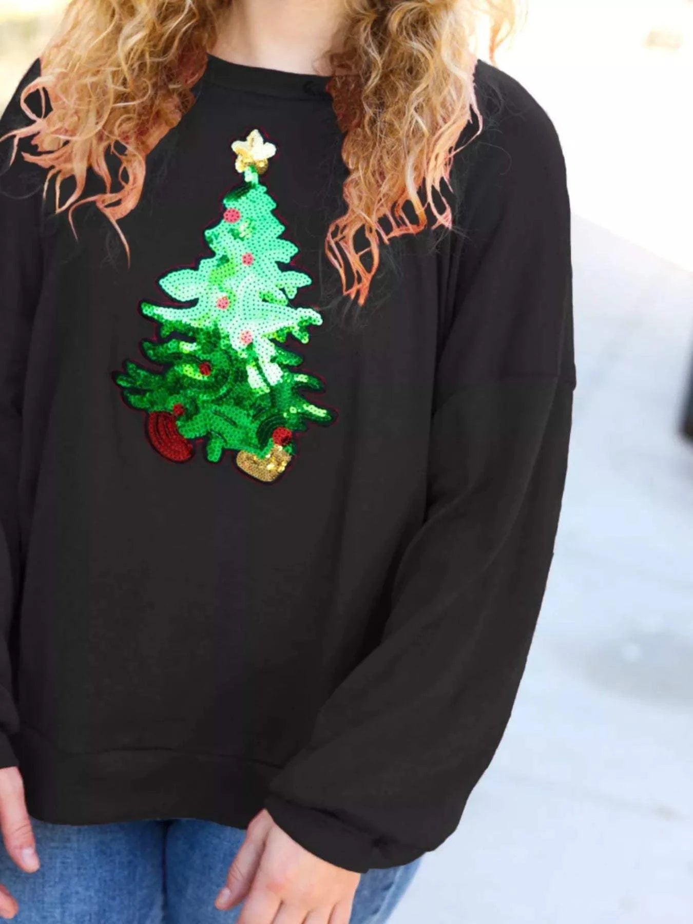 Christmas Tree Sequin Long Sleeve Sweatshirt - Rosey's Creations
