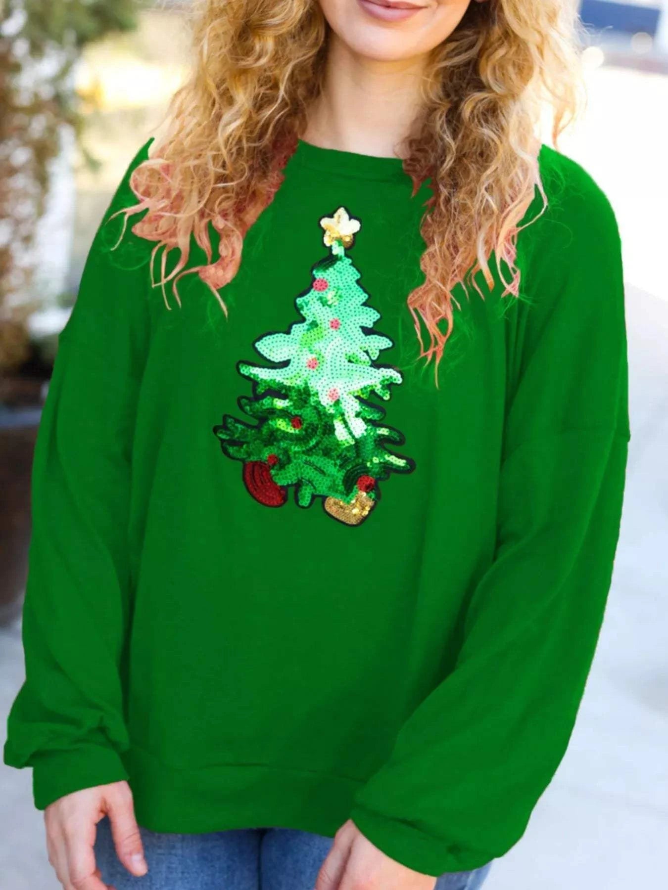 Christmas Tree Sequin Long Sleeve Sweatshirt - Rosey's Creations