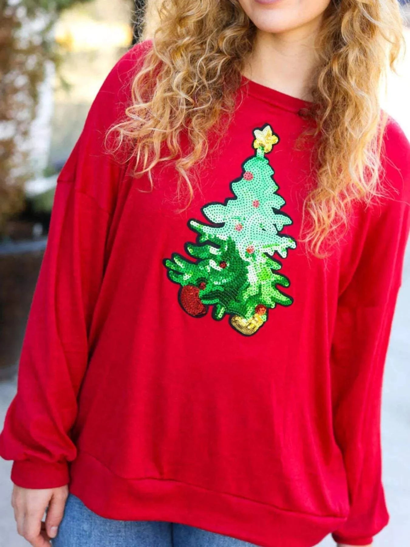 Christmas Tree Sequin Long Sleeve Sweatshirt - Rosey's Creations