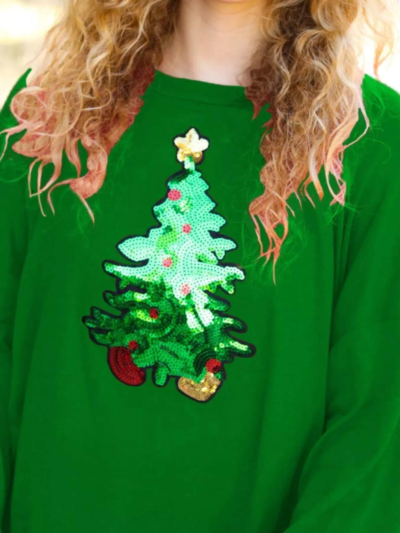 Christmas Tree Sequin Long Sleeve Sweatshirt - Rosey's Creations