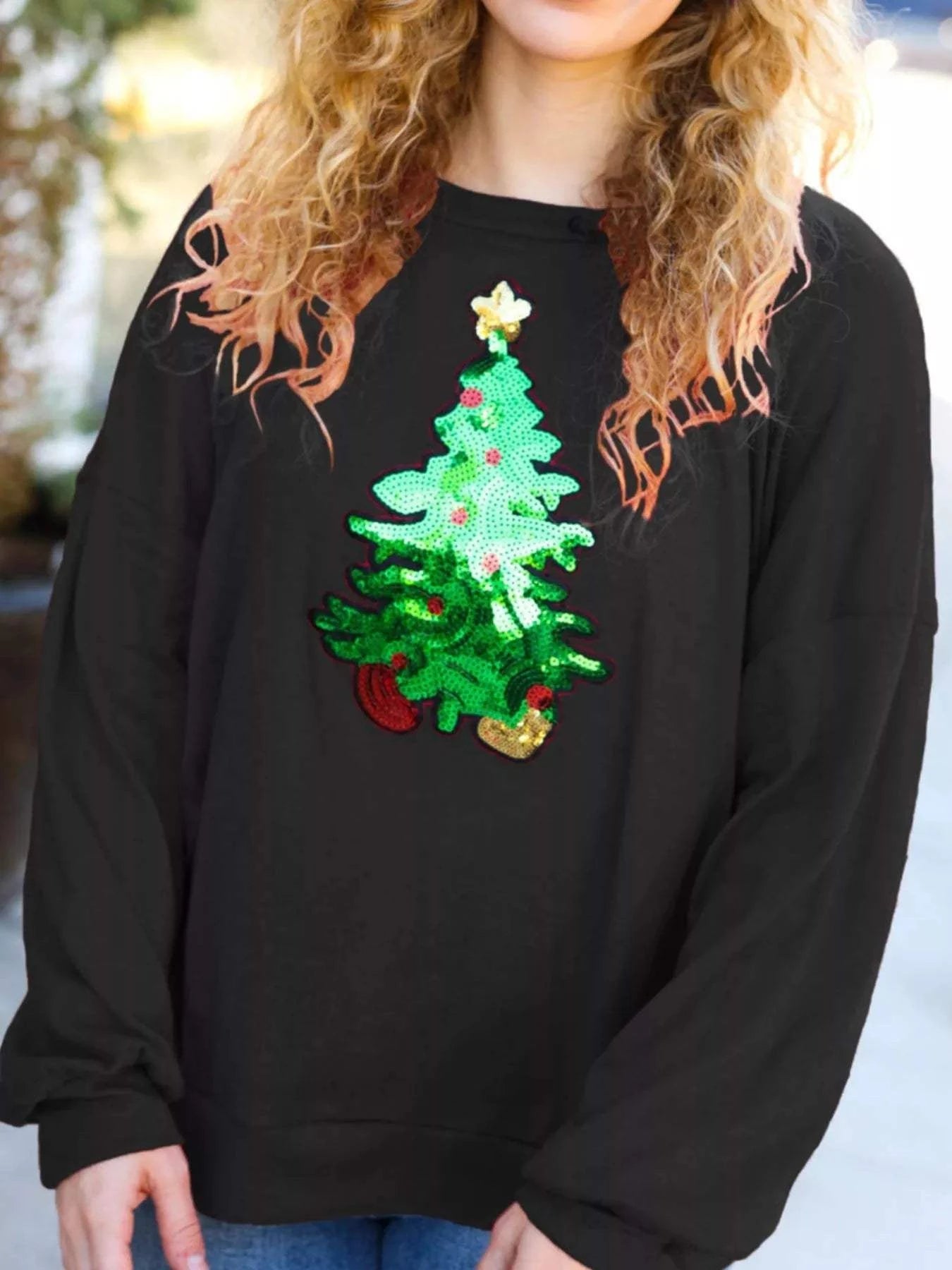 Christmas Tree Sequin Long Sleeve Sweatshirt - Rosey's Creations