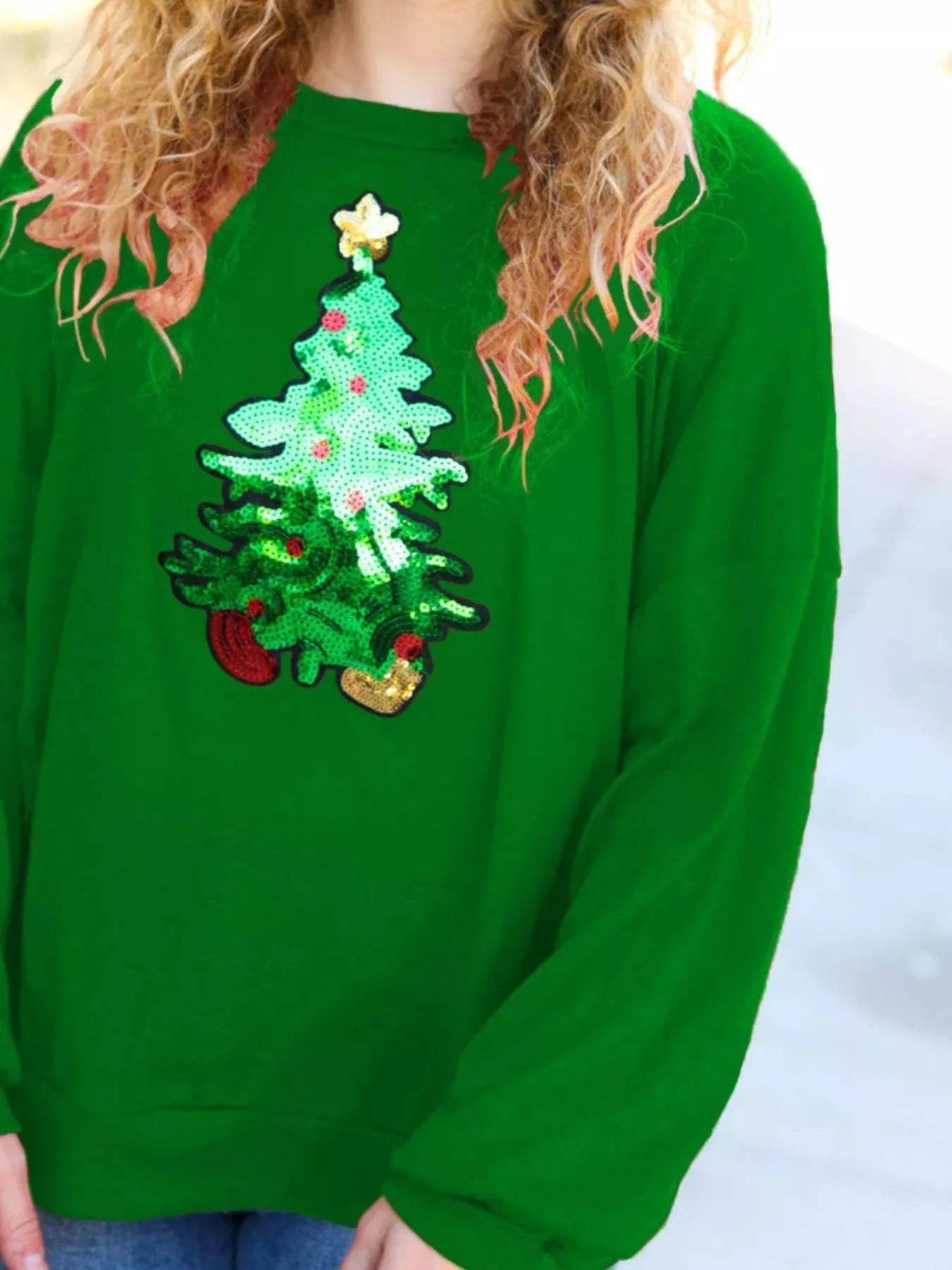 Christmas Tree Sequin Long Sleeve Sweatshirt - Rosey's Creations