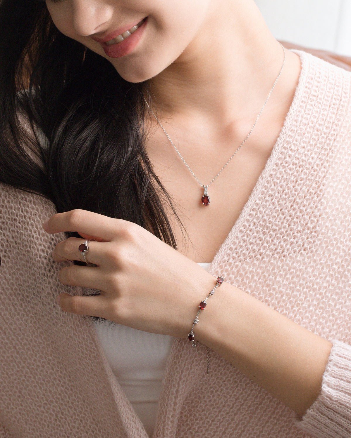 Complete Set - Garnet Jewellery Set in Sterling Silver.