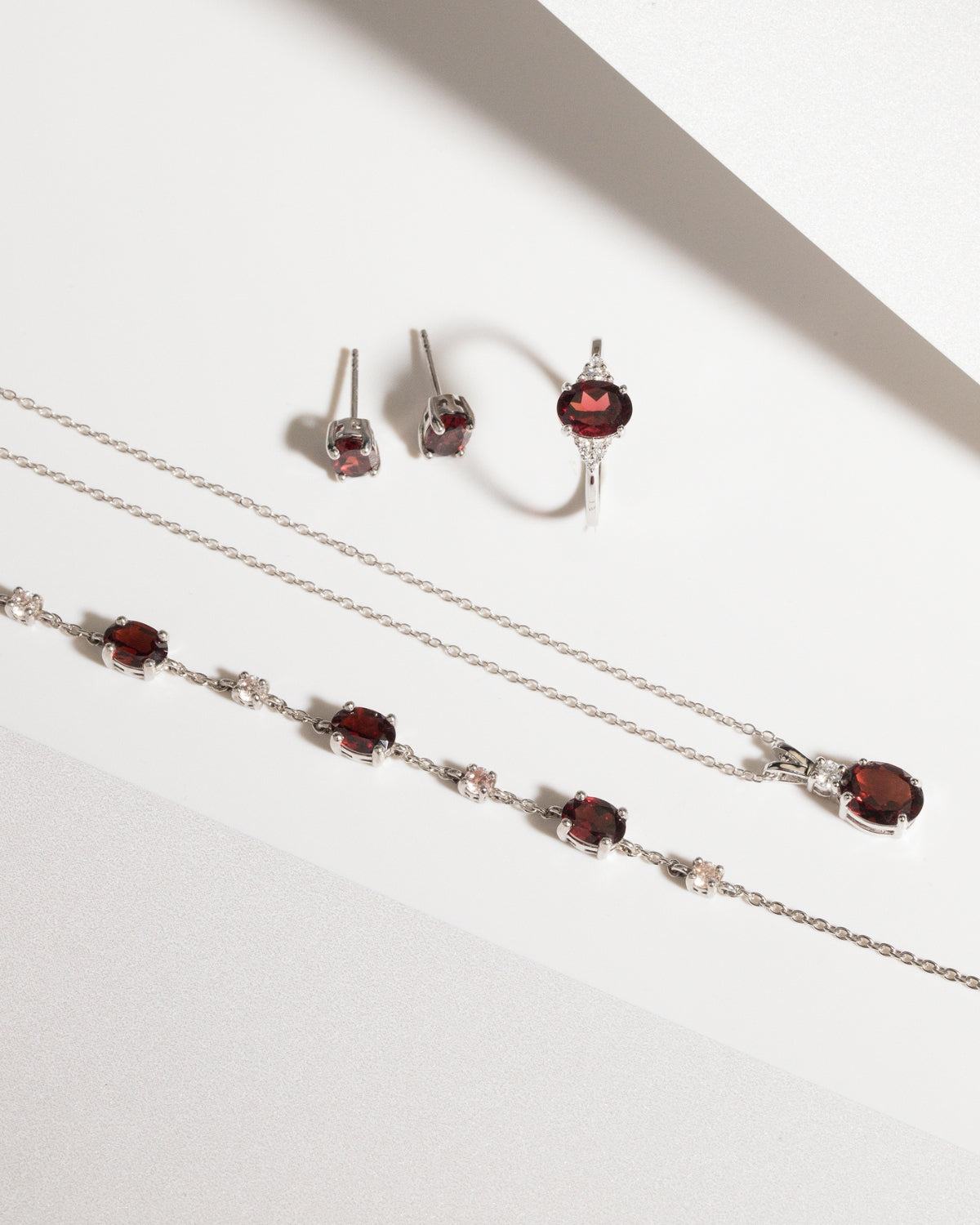 Complete Set - Garnet Jewellery Set in Sterling Silver.