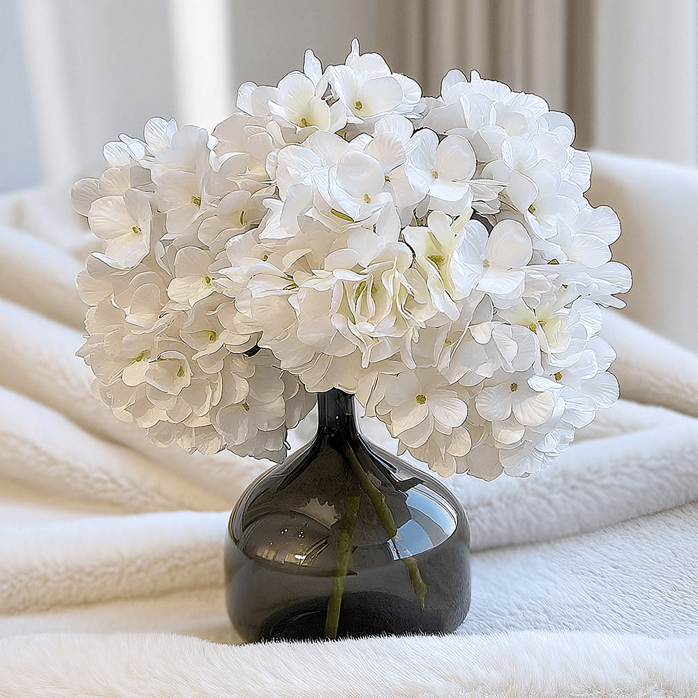 Cream Faux Hydrangea Single Stem Flower.