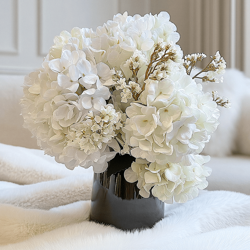 Cream Faux Hydrangea Single Stem Flower.