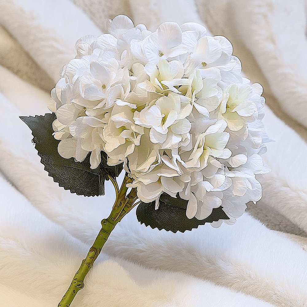 Cream Faux Hydrangea Single Stem Flower.