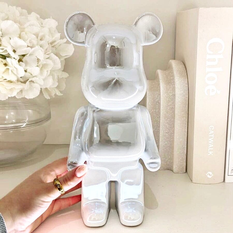 Cream Pearlescent Standing Bear Ornament.