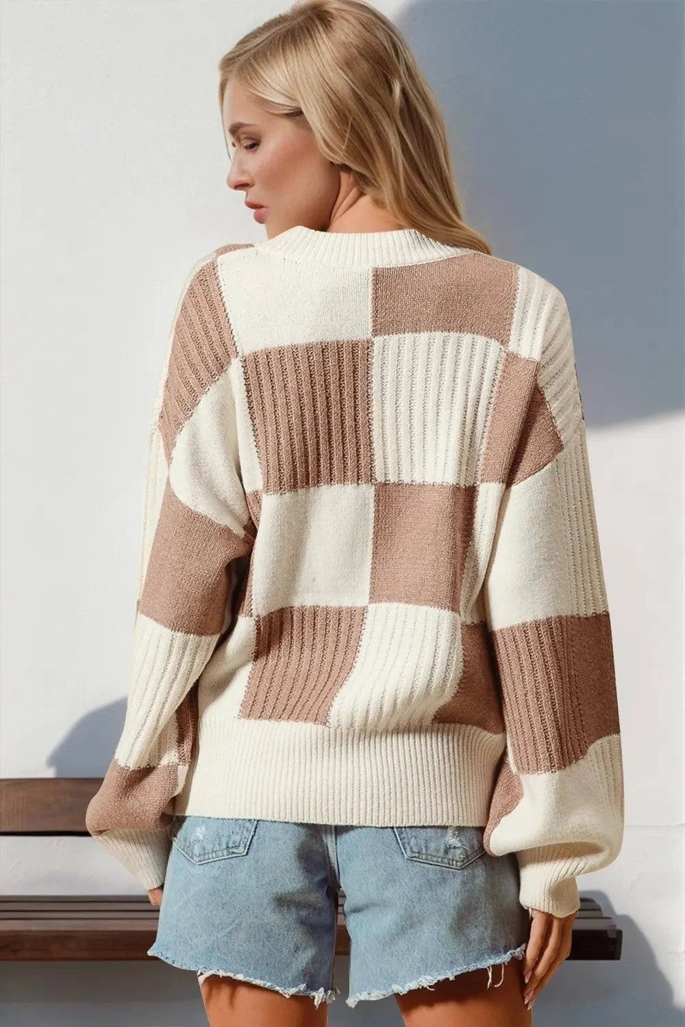 Double Take Full Size Checkered Dropped Shoulder Cardigan - Rosey's Creations