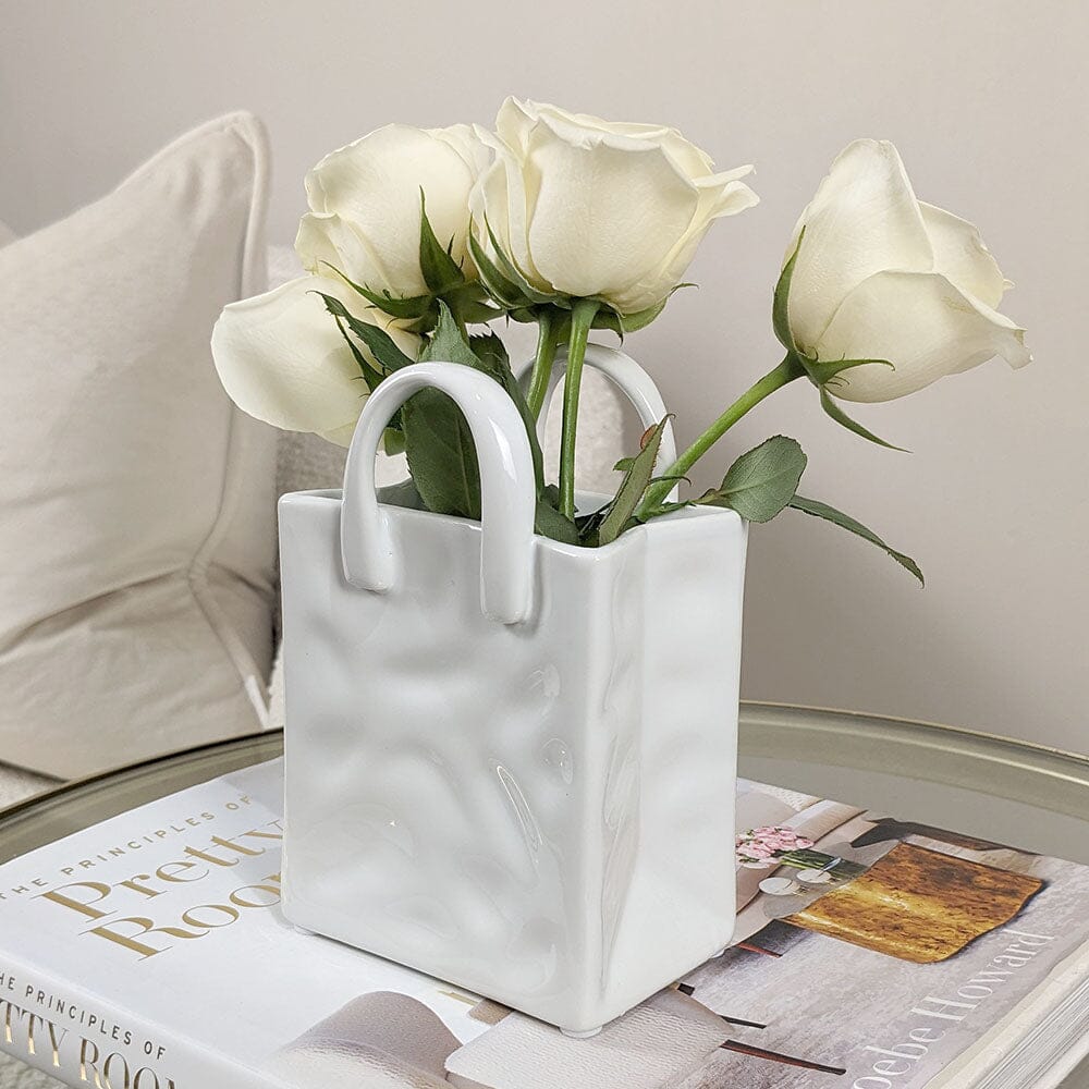 Elise Mini White Handbag Decorative Vase - Rosey's Creations