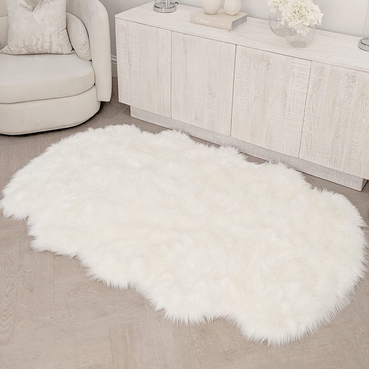 Elle Large Faux Fur White Hide Rug - 120x180cm - Rosey's Creations