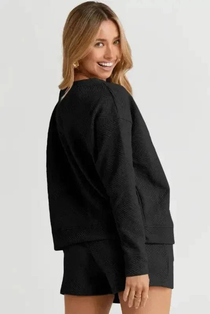 Fashionfitz Black Textured Loungewear Set for Women.