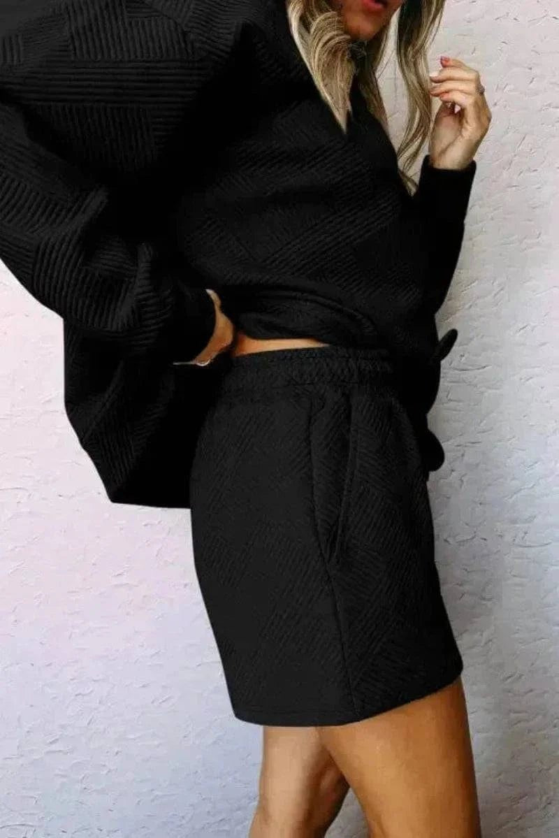 Fashionfitz Black Textured Loungewear Set for Women.