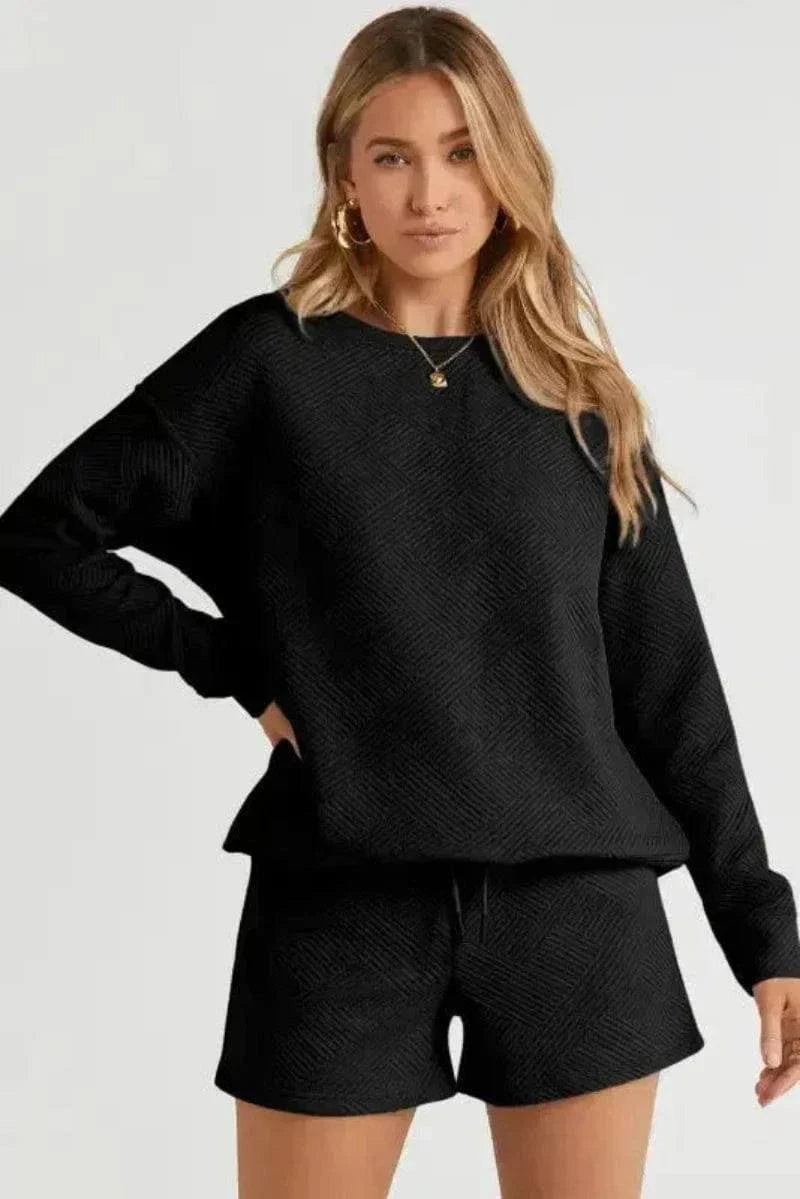 Fashionfitz Black Textured Loungewear Set for Women.