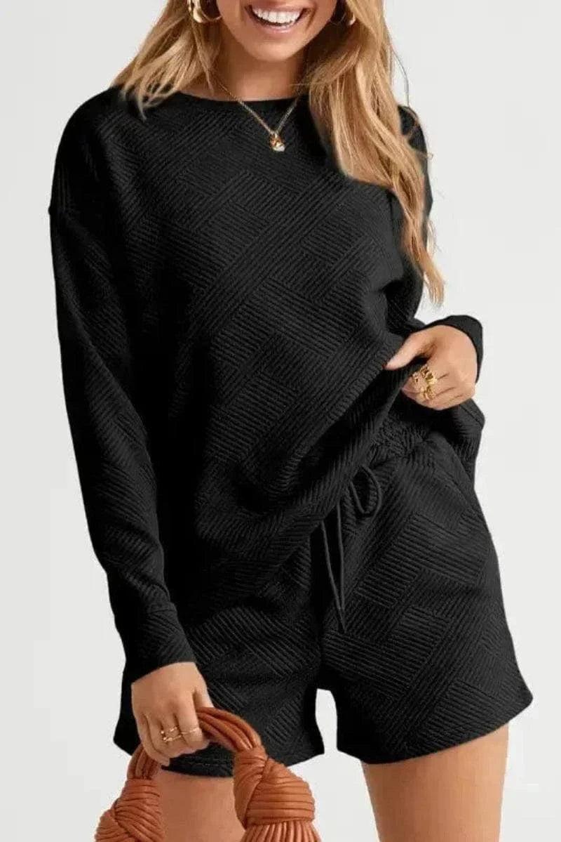 Fashionfitz Black Textured Loungewear Set for Women.