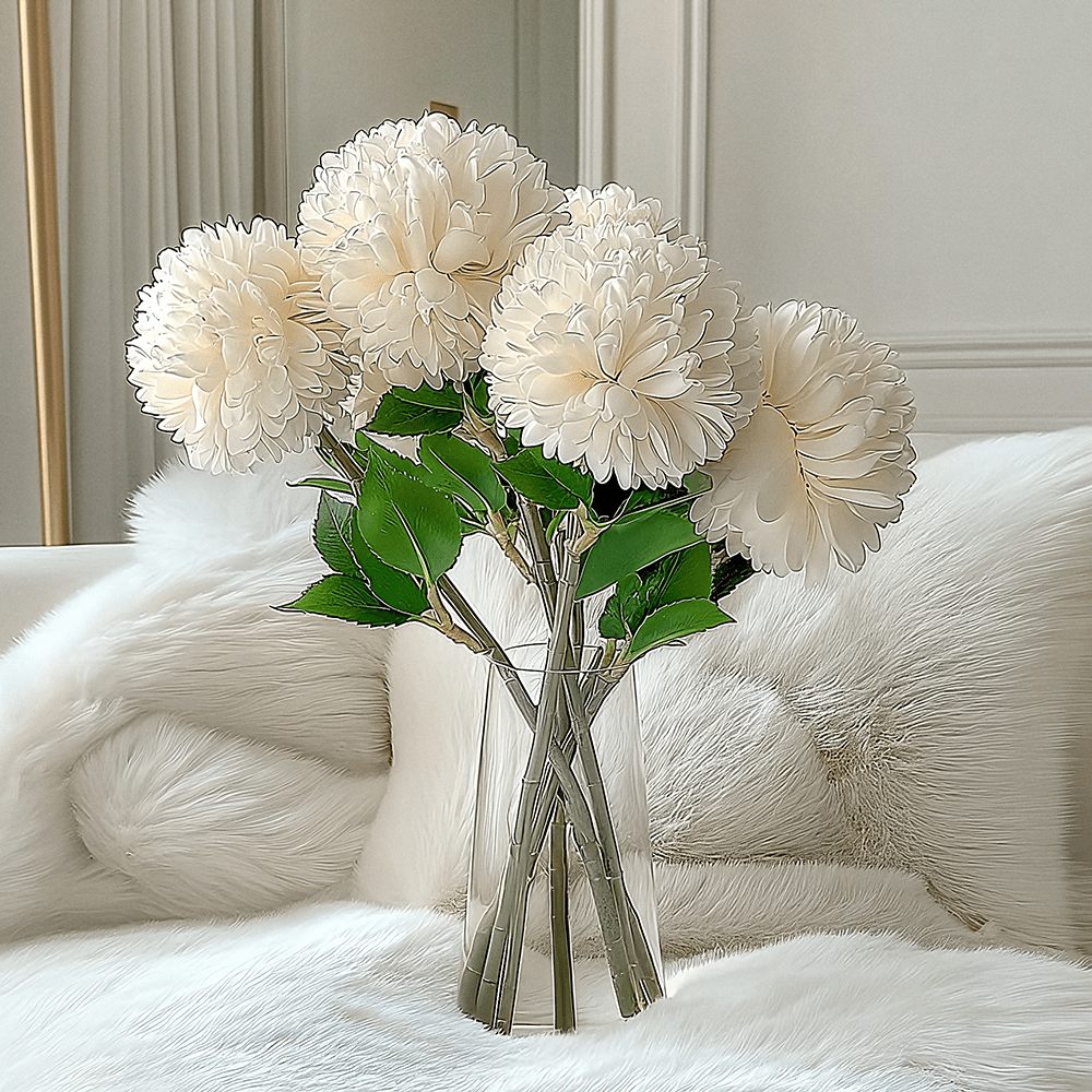 Faux Cream Chrysanthemum Bunch of 6 Florals - Rosey's Creations