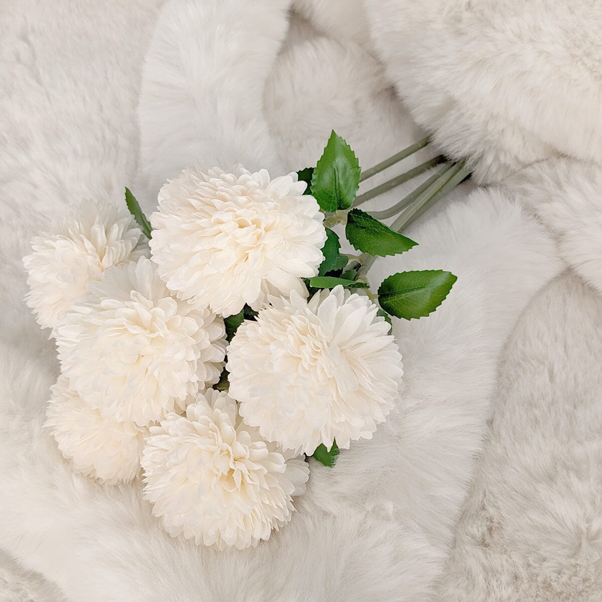 Faux Cream Chrysanthemum Bunch of 6 Florals - Rosey's Creations
