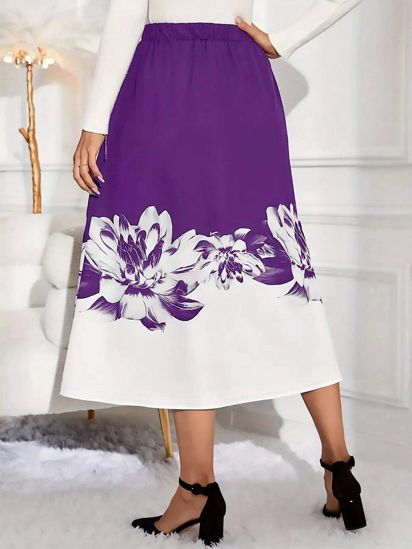 Floral Print A-Line Midi Skirt.