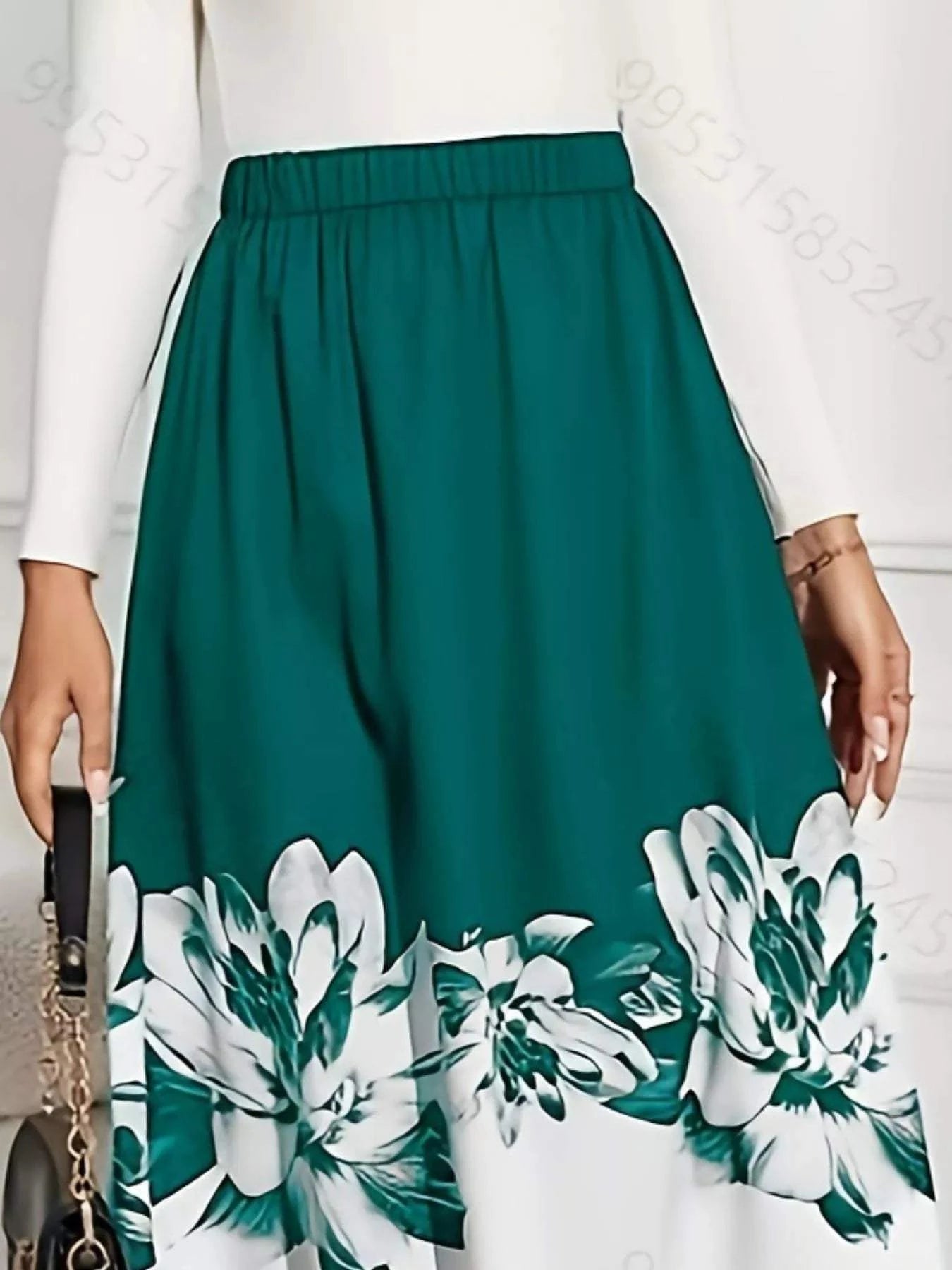 Floral Print A-Line Midi Skirt.