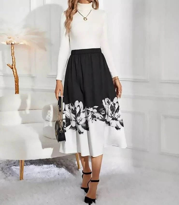 Floral Print A-Line Midi Skirt.