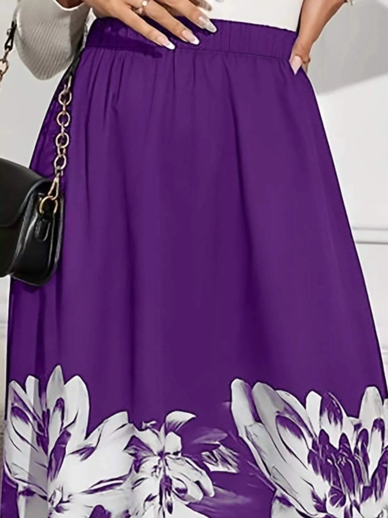 Floral Print A-Line Midi Skirt.
