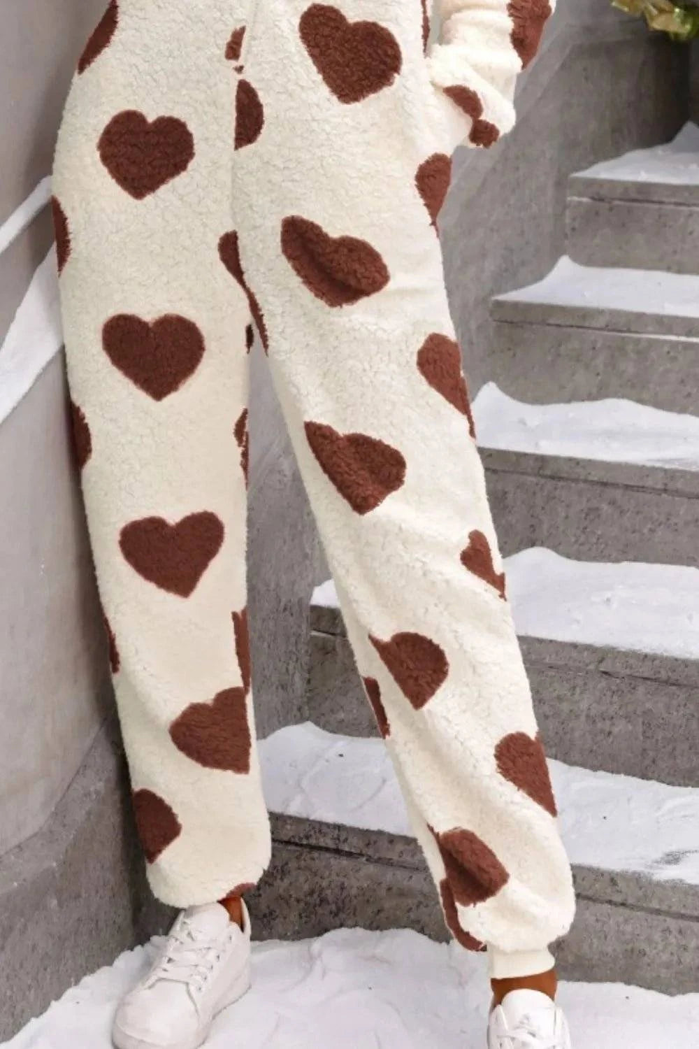 Fuzzy Heart Zip Up Hooded Lounge Jumpsuit - Rosey's Creations