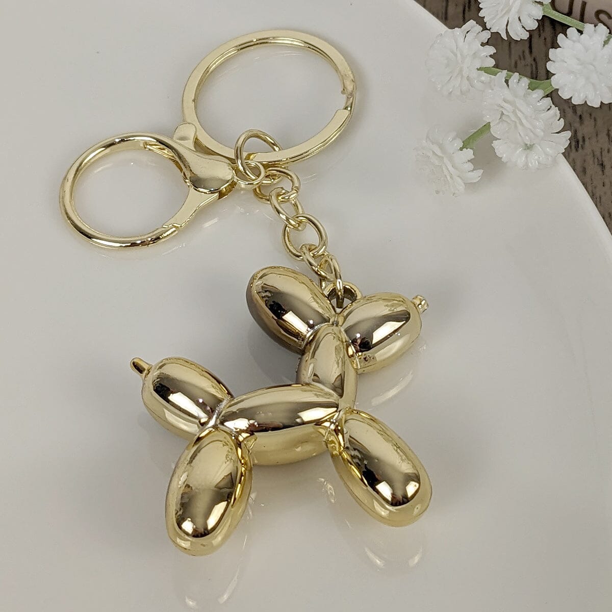 Gold Balloon Dog Keyring - Rosey's Creations