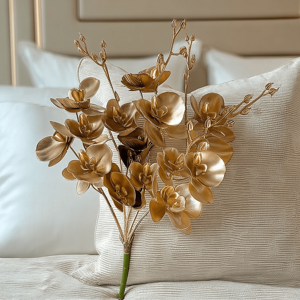 Gold Faux Orchid Single Stem Floral - Rosey's Creations