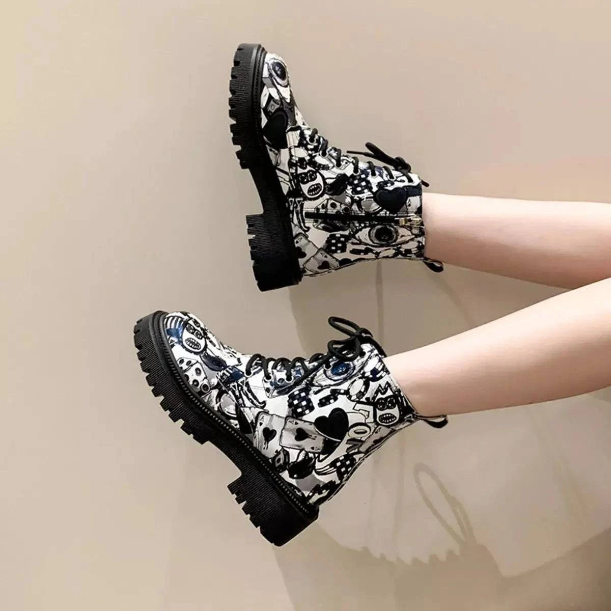 Graffiti Print Combat Boots with Colorful Street Art Design - Rosey's Creations