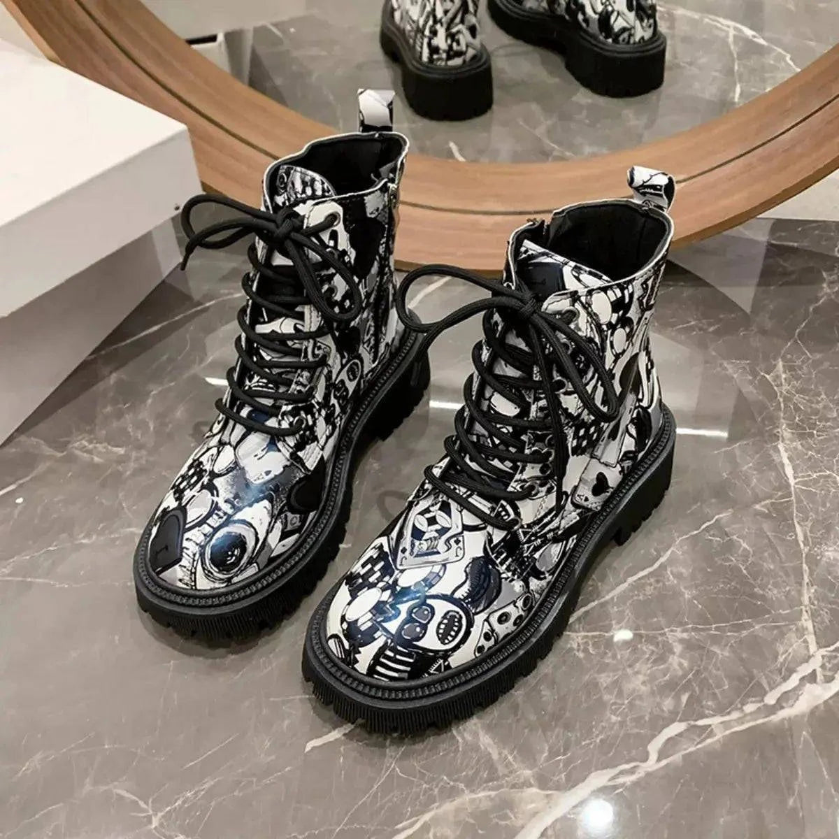 Graffiti Print Combat Boots with Colorful Street Art Design - Rosey's Creations