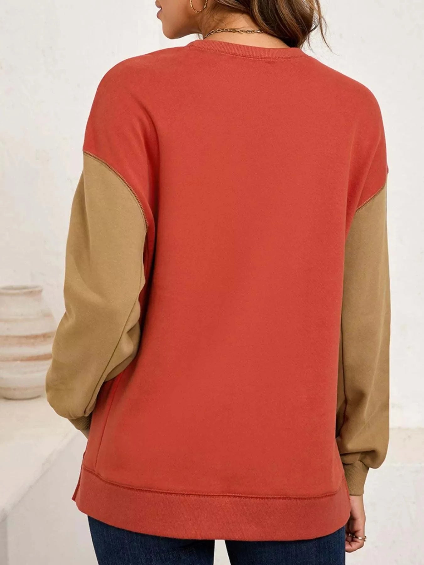 Halloween Glitter Ghost Patched Pattern Color Block Sweatshirt - Rosey's Creations